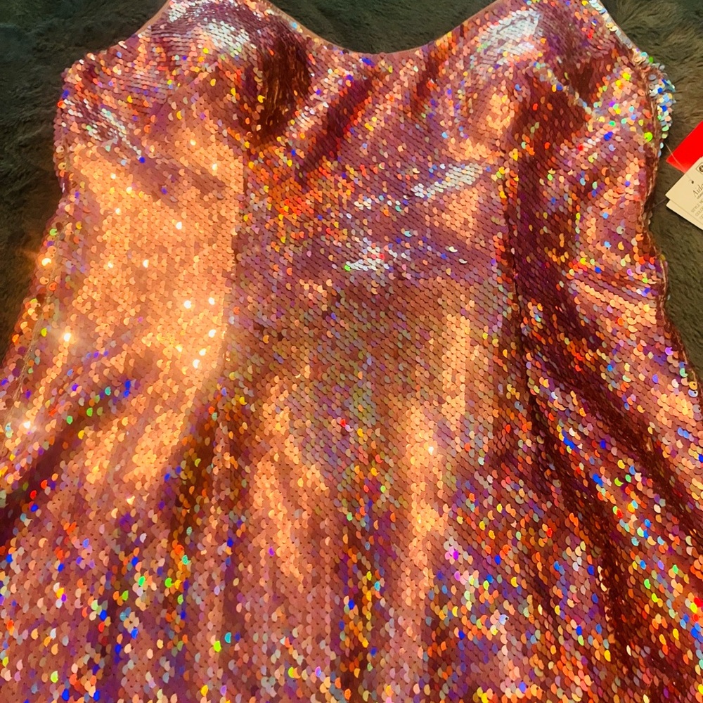 Aidan by Aidan Mattox Pink and Gold Sequin Backless Dress